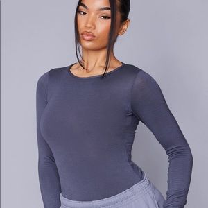 Charcoal Crew Neck Long Sleeve Bodysuit